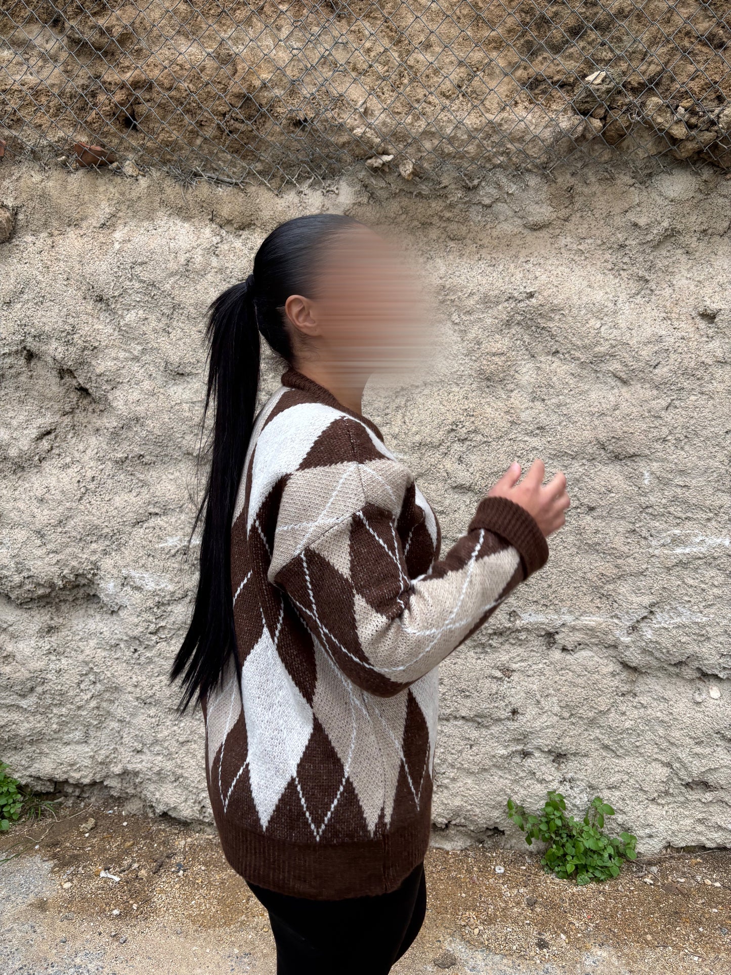 Gros pull style Vichy choco