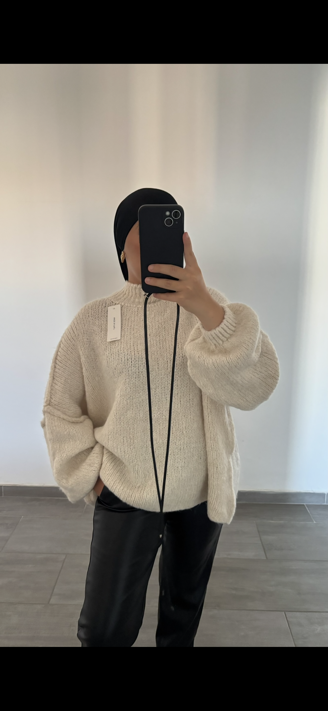 Gros pull en maille beige