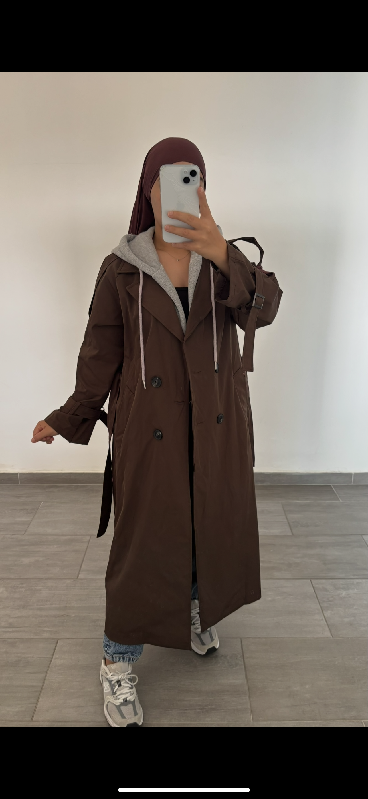 Trench long capuche integré chocolat
