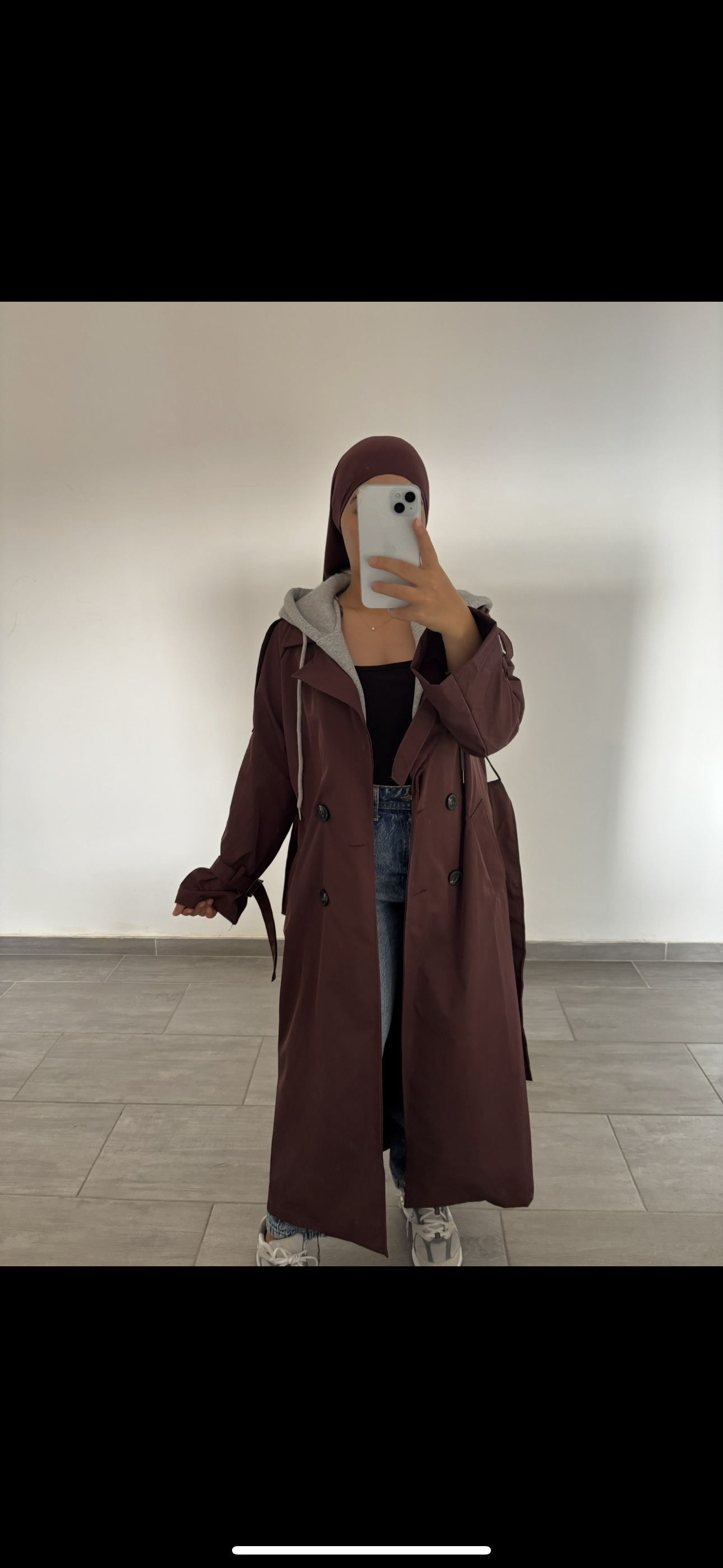 Trench long capuche integré prune
