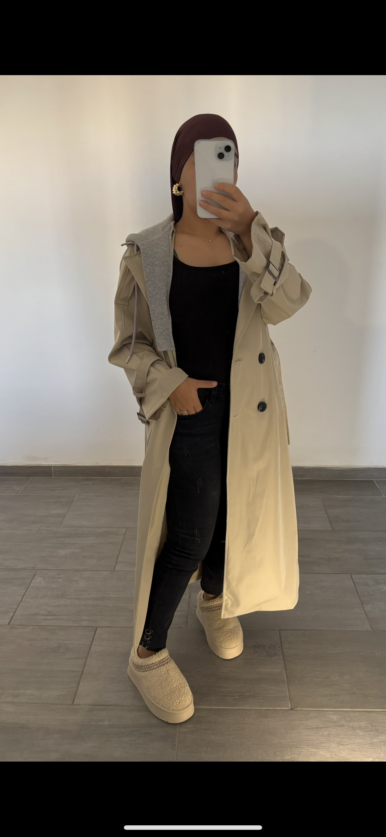 Trench avec capuche integré beige