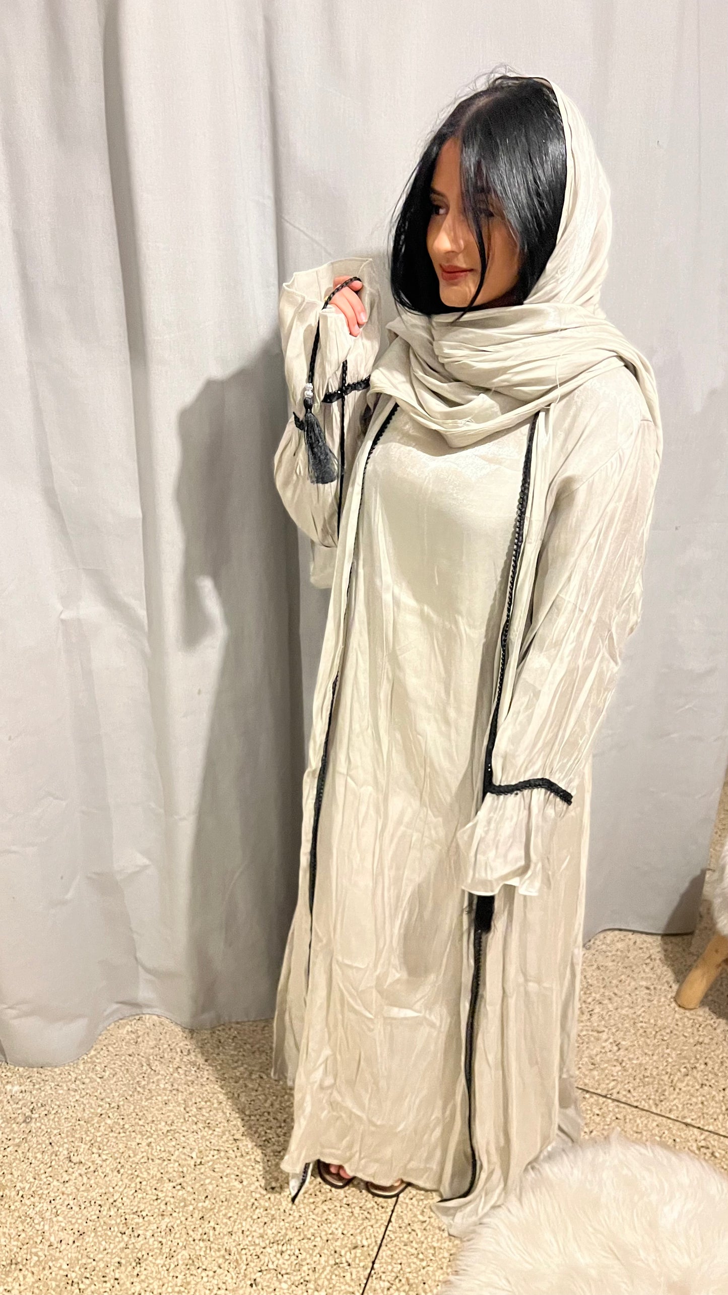 Abaya 3 pièces vert d'eau sintillant