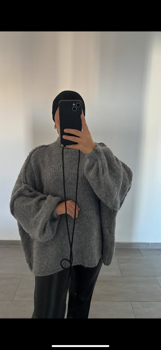 Gros pull en maille gris