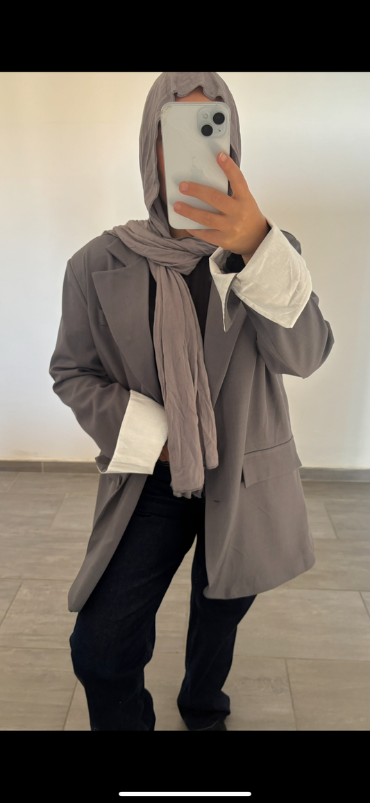 blazer oversize manche retroussé gris