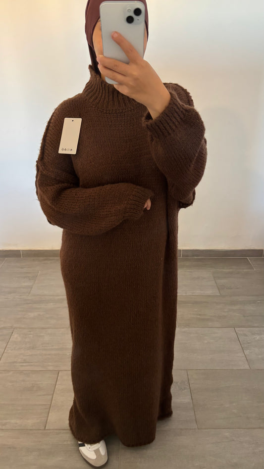 Robe longue en maille chocolat