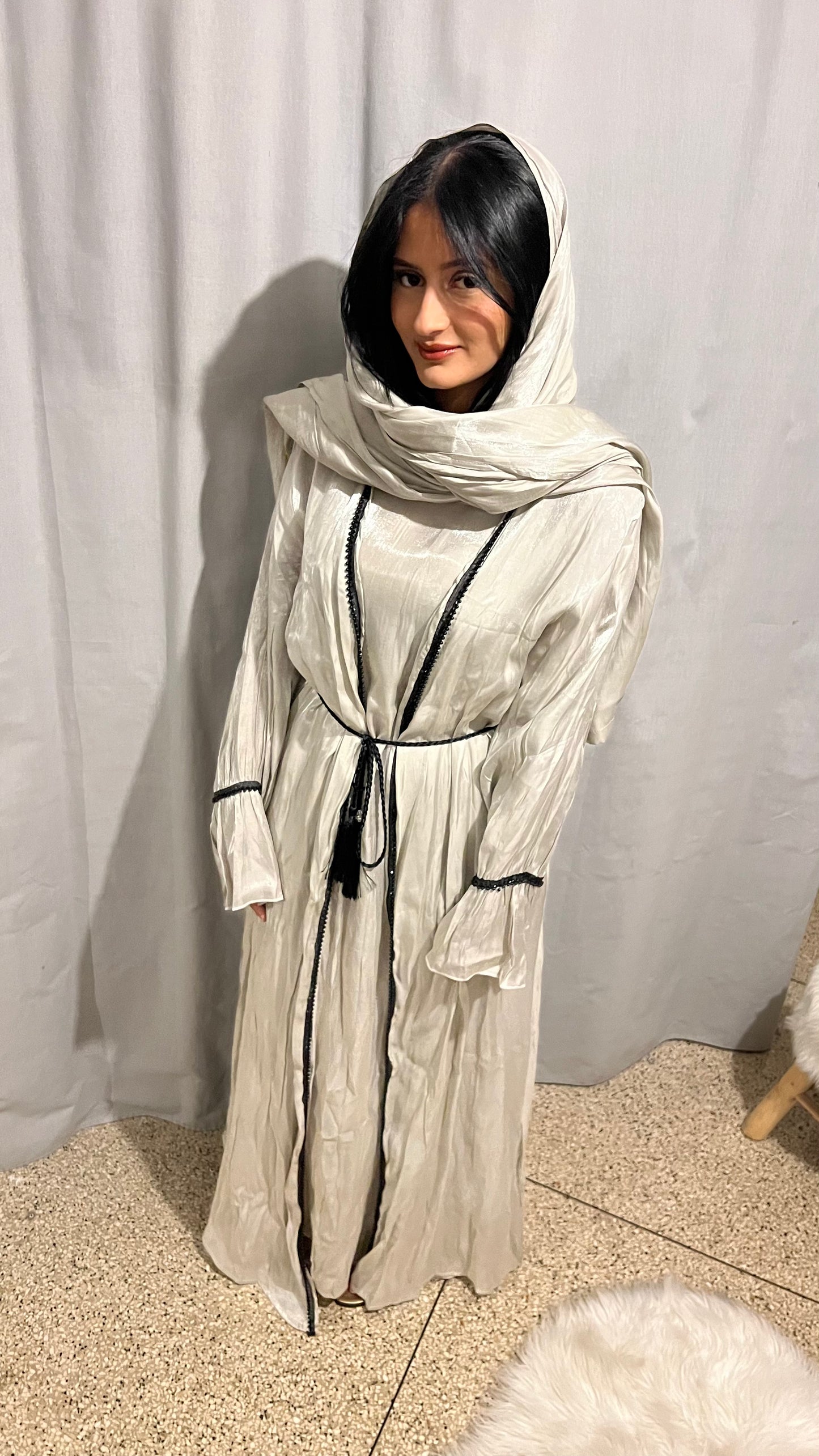 Abaya 3 pièces vert d'eau sintillant