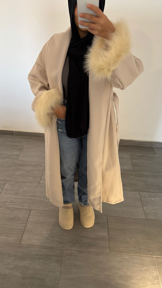 Manteau long froufrou beige